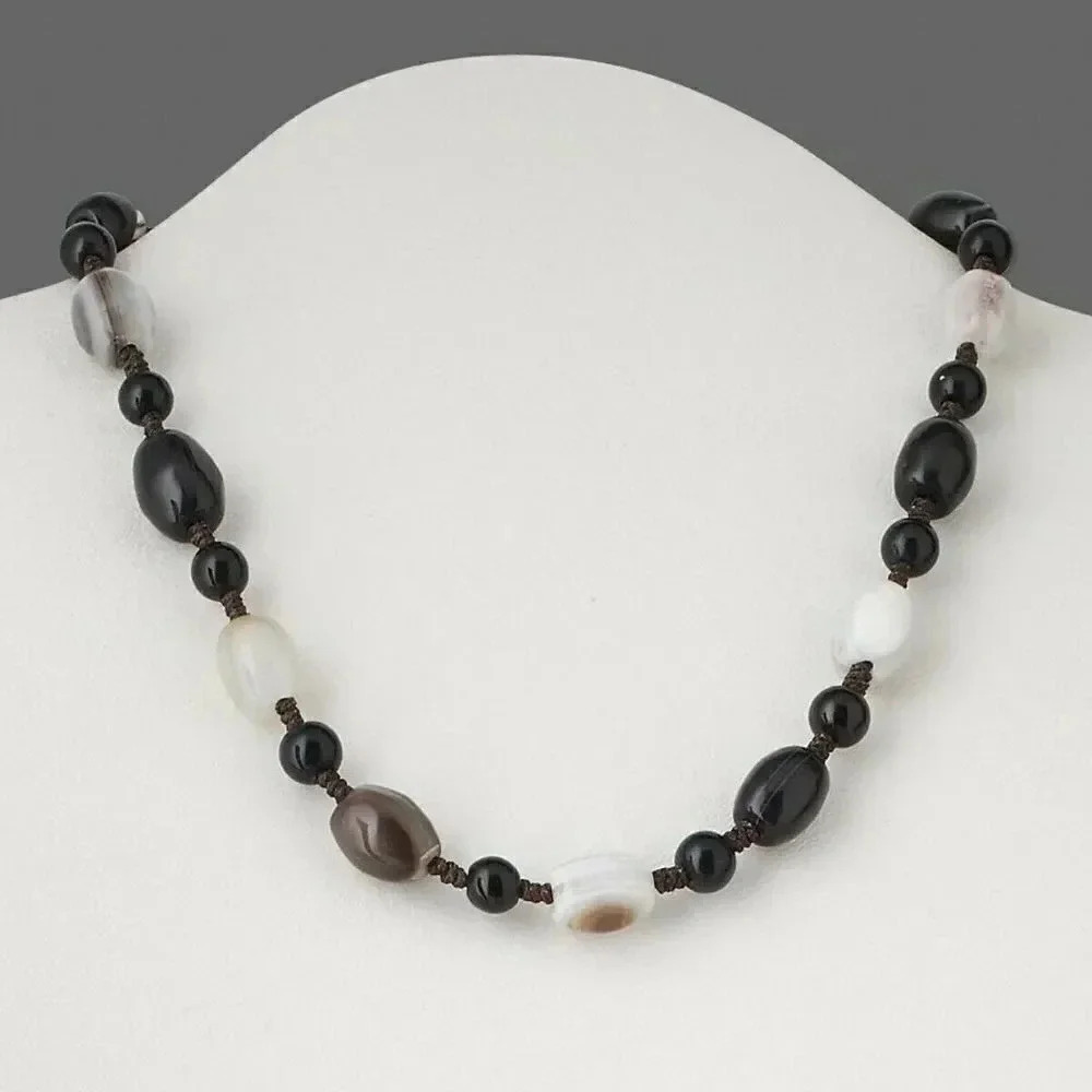 Handcrafted Natural Banded Agate Gemstone Beads Necklace